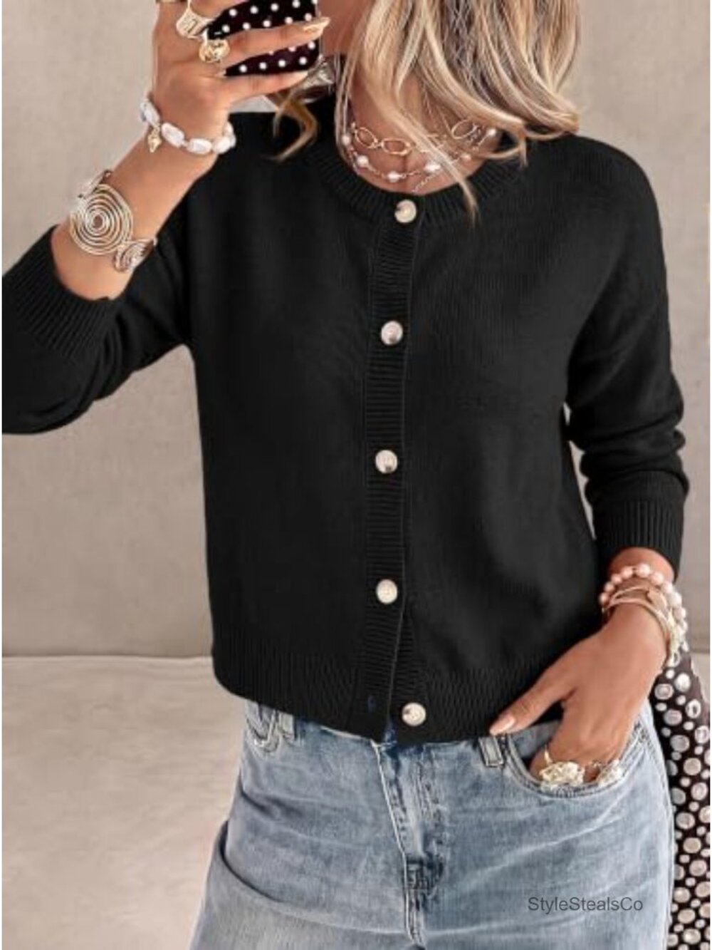 Women's Cropped Button Down Long Sleeve Cardigan Soft Acrylic Knit Fall - Picture 2 of 6